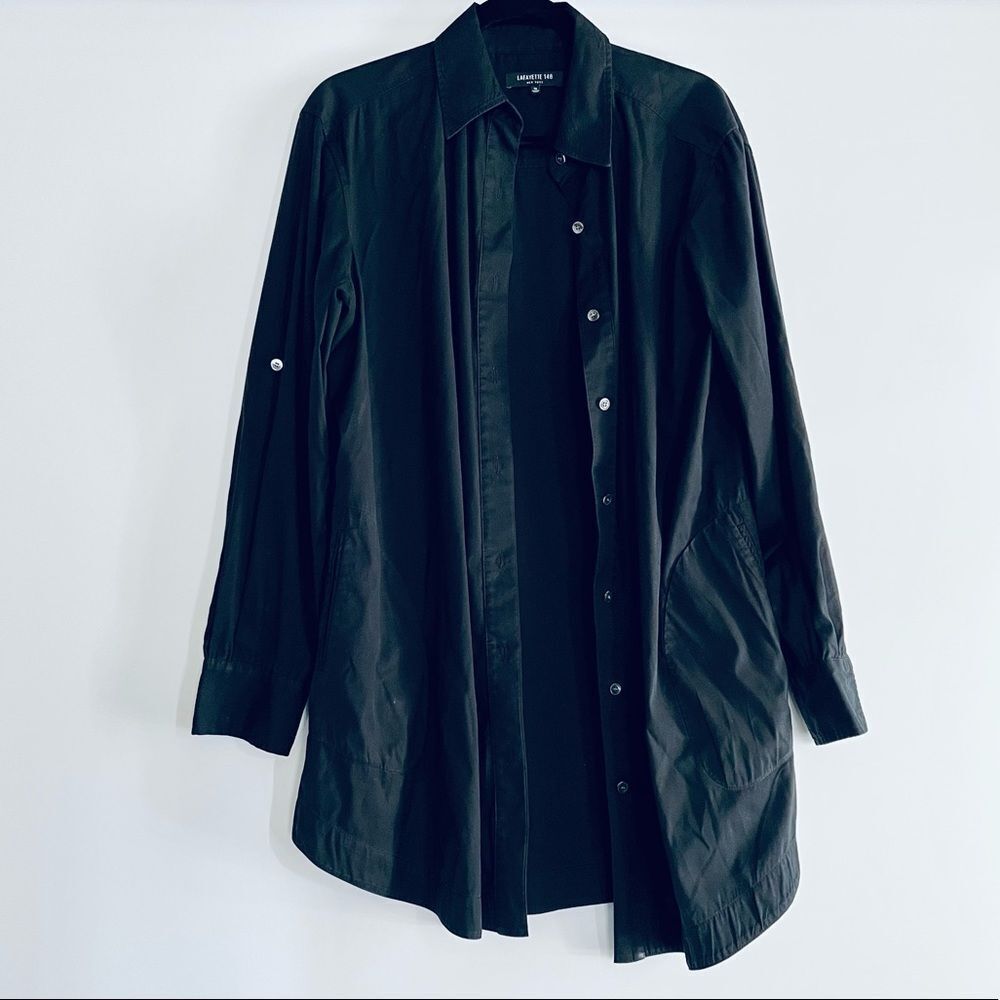 Lafayette 148 New York Black Button-Down Long Shirt Size 10 - Picture 6 of 10